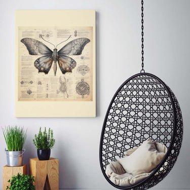 Drawings Butterfly Da Vinci Style Vintage Framed Canvas Prints Wall Art Hanging Home Decor